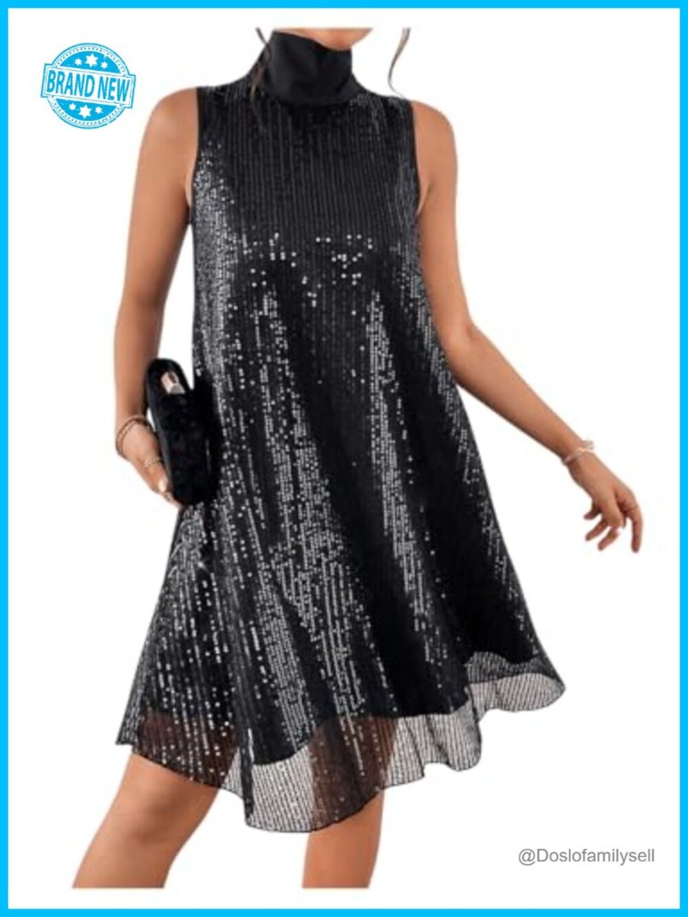 Sequin Sleeveless High Neck Bow Back Party Dress